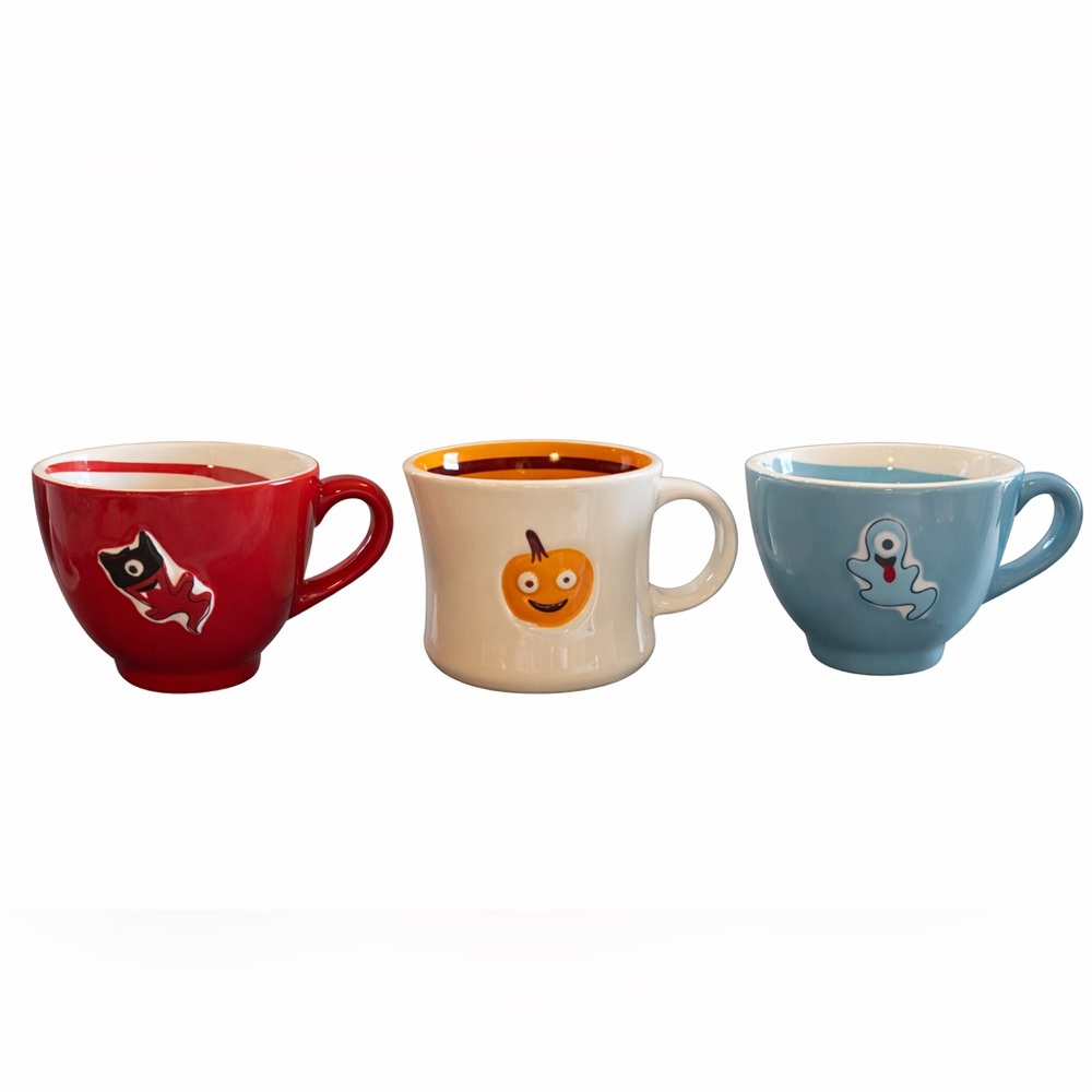 Starbucks Halloween Mug Set 2006 Pumpkin‎ Ghost Cat Vintage Ceramic Set of 3